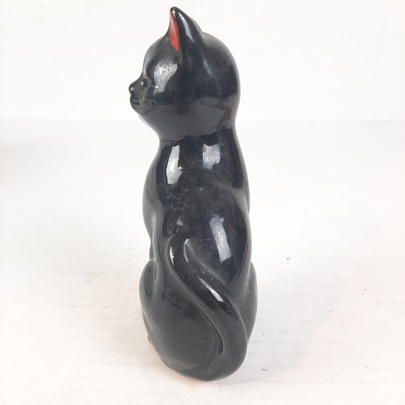 🔥Redware Black Cat Green Rhinestone Eyes 5½" Tall Figurine Halloween Decor - Picture 5 of 6